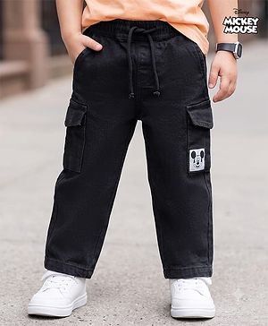 Bonfino Disney Denim Full Length Jeans With Cargo Pockets & Micky Mouse Patch - Black