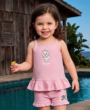 Bonfino Disney Single Jersey Knit Sleeveless Top & Shorts Set With Marie Graphics - Pink
