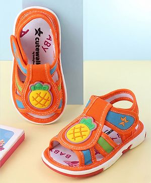 Cute Walk by Babyhug Velcro Closure Sandals with Pineapple Applique - Orange