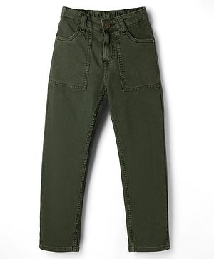 Pine Kids Denim Woven Full Length Solid Color Jeans - Green