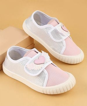 Cute Walk by Babyhug Velcro Closure Casual Shoes With Heart & Wings Applique- Pink