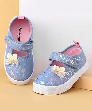 Cute Walk by Babyhug Velcro Closure Casual Shoes with Star Print & Bow Applique - Blue