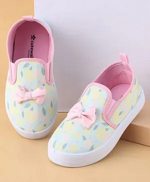 Cute Walk by Babyhug Slip On Casual Shoes
                      with Floral Print & Bow Applique - Green
