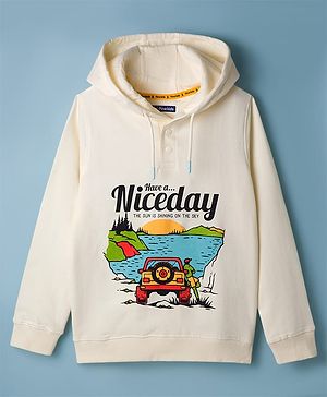 Pine Kids Cotton Knit Sweatshirt Hooded Neck Graphic Print Offwhite 4-5 Years