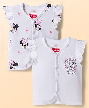 Babyhug Disney Interlock Knit Frill Sleeves Jhablas with Minnie Mouse & Marie Graphics Pack of 2 - White