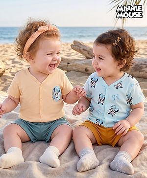 Babyhug Interlock Knit Half Sleeves Jhablas with Minnie Mouse Graphics Pack of  2- Sky &  Peach