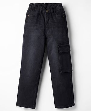 Pine Kids Woven Denim Full Length Jeans With Cargo Pockets in Black