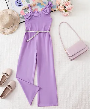Mark & Mia Sleeveless Solid
                              Jumpsuit With Bow Applique & Belt -
                              Lavender
