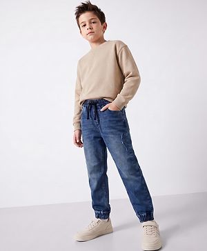 Pine Kids Woven Full Length Washed Denim Jeans - Blue