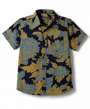 Pine Kids Cotton Woven Printed Half Sleeves Collared Shirt -Navy Blue