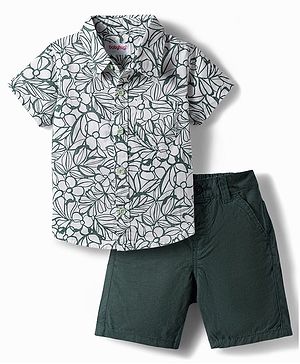Babyhug Cotton Woven Half Sleeves Shirt & Shorts Set With Floral Print - Multicolor