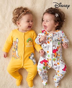 Babyhug Disney 100% Cotton Knit Full Sleeves Sleepsuits With Disney Marie Graphic Pack Of 2 - Multicolor