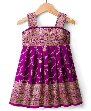 Bhartiya Paridhan Silk Woven Flared
                              Sleeveless Ethnic Dress - Purple