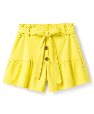 Olio Kids
                              Cotton Knit Above Knee Length Solid Shorts
                              With Belt - Yellow