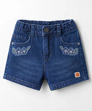 Olio Kids Knit Above Knee Length
                              Denim Shorts with Butterfly Patch - Navy
                              Blue