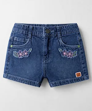 Olio Kids
                              Knit Above Knee Length Denim Shorts with
                              Butterfly Patch - Light Blue