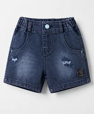 Olio Kids Knit Above Knee Length
                              Solid Denim Shorts with Distressed Pattern
                              - Navy Blue