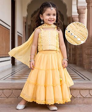 Babyhug Woven Sleeveless Embroidered Choli Lahenga Set With Dupatta - Yellow