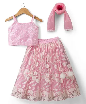 Babyhug Net Woven Sleeveless Choli
                              Lehenga Set with Sequin Detailing &
                              Dupatta - Pink