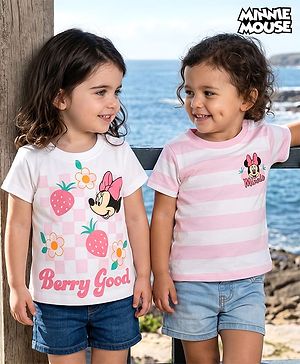 Babyhug Disney Cotton Knit T-Shirts with Minnie and Friends Graphic Half Sleeves Round Neck Multi Color 3-6 Months Pack of 2