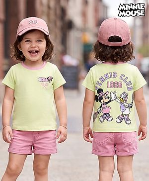Babyhug Disney Single Jersey Knit Half Sleeves T-Shirt With Minnie Mouse Graphics - Limegreen