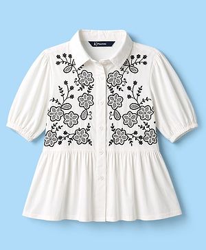 Pine Kids Cotton Woven Frock Style Tops Embroidered Half Sleeves White 4-5 Years