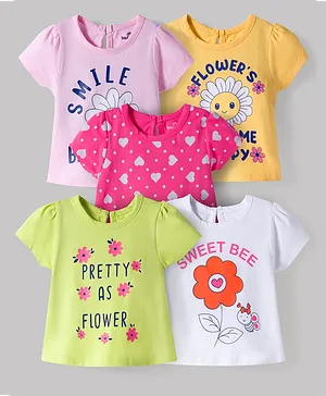 Doodle Poodle Cotton Knit Half Sleeves T-Shirts With Floral & Heart Print Pack of 5 - Multicolor