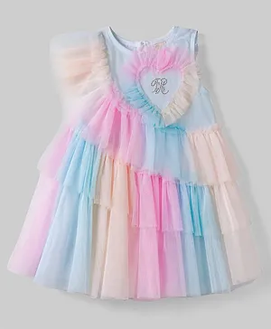 ToffyHouse Cotton Knit Sleeveless
                              Party Dress With Frills &
                              Embellishment - Multicolor
