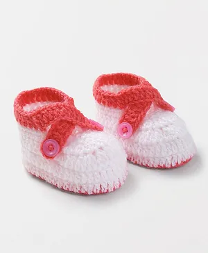 Knits & Knots crochet Cross Over Strap Booties - White & Pink