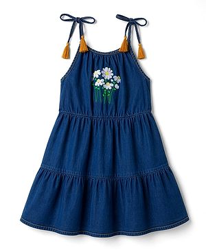 Pine Kids Cotton Woven One Piece Dresses/Frocks with Tassels Navy Blue 4-5 Years