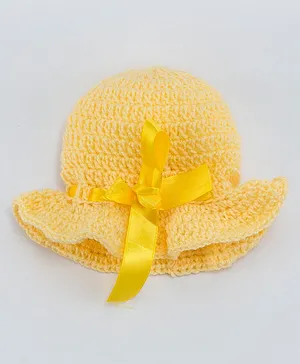 Knits & Knots crochet Cap With Satin Bow - Yellow