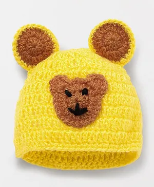 Knits & Knots crochet Cap With Bear Design - Yellow & Brown