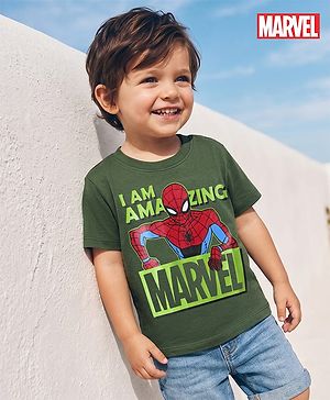 Babyhug Marvel Single Jersey Knit Half Sleeves T-Shirt with Spider Man Graphics - Green