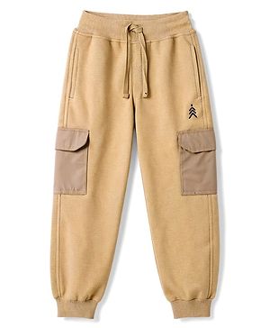 Pine Kids Cotton Knit Full Length Lounge & Track Pants Solid With Embroidery - Beige