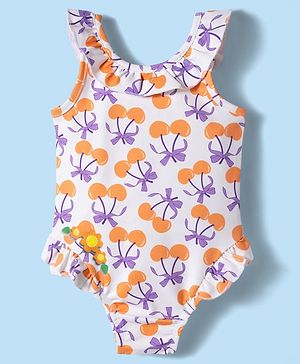 Babyhug Water Repellant Lycra Sleeveless V Cut Swimsuit With Fruit Print - Multicolor