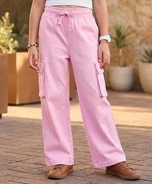 Pine Kids Cotton Knit Full Length
                              Solid Lounge Pant With Cargo Pockets -
                              Pink