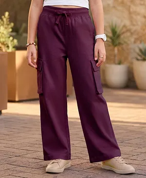 Pine Kids Cotton Knit Full Length
                              Solid Track Pant With Cargo Pockets -
                              Plum