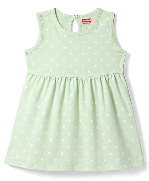 Babyhug Cotton Knit One Piece Dress Sleeveless Polka Dot Green 3-6 Months