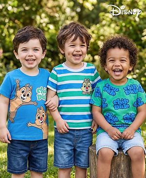 Babyhug Disney Cotton Knit T-Shirts with Chip N Dale Graphic Half Sleeves Multi Color 3-6 Months Pack of 3