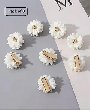 Ziory Set Of 8 Floral Applique Detailed Alligator Clips - Off White