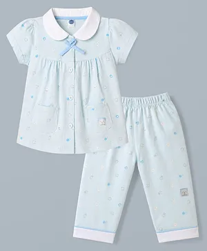 Teddy Sinker Knit Half Sleeves Bunny
                              Printed Co-Ords Top & Pyjama Night
                              Suit Set - Light Blue