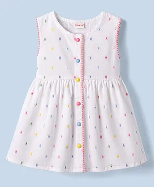 Babyhug Cotton Woven One Piece
                                  Dress Sleeveless Round Neck with Front
                                  Buttons White 5-6 Years