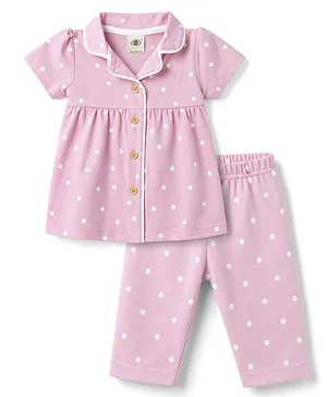 Zero Single Jersey Knit Half Sleeves
                              Co-Ord Top & Pant With Polka Dots
                              Print - Lilac
