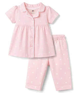 Zero Single Jersey Knit Half Sleeves
                              Co-Ord Top & Pant With Polka Dots
                              Print - Pink