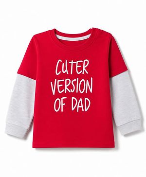 Babyhug 100% Cotton Knit Full Sleeves T-Shirt with Cuter Version Of Dad Print - Red