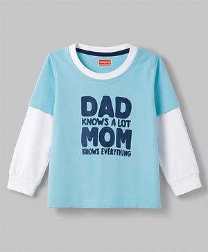 Babyhug 100% Cotton Knit Full Sleeves Text Printed T-Shirt - Light Blue