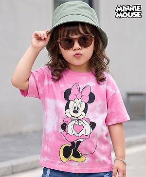 Babyhug Disney Cotton Knit Half Sleeve Tie & Dye T-Shirt  with Minnie Mouse Graphics - Pink