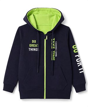 Pine Kids Cotton Knit Sweatshirt with Full Sleeves and Slogan Print - Navy Blue