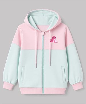 Pine Kids Cotton Knit Sweatshirts with Full Sleeves and Floral Embroidery - Pink & Sea Green
