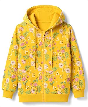 Pine Kids Cotton Knit Sweatshirt with Full Sleeves and Floral Print in Yellow for 4-5 Years